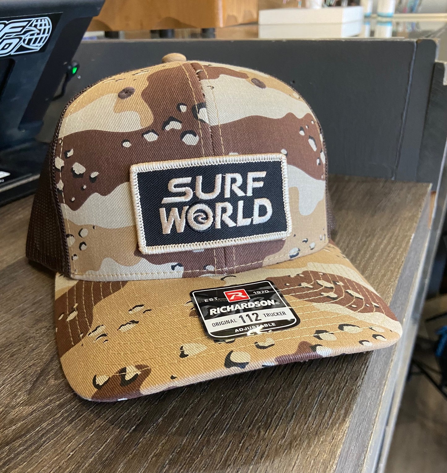 Surf World Snap Back Trucker Hat - Rectangle Mens Hat Desert Camo