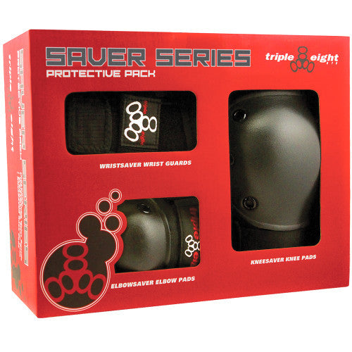Triple 8 Saver Series 3 Pack Knee Elbow Wrist Guards - Black Pad Set Skate