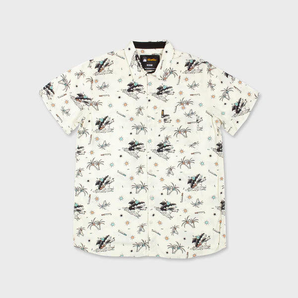 Flomotion Shark Fights Men's Woven Shirt - Natural Mens Woven Shirt