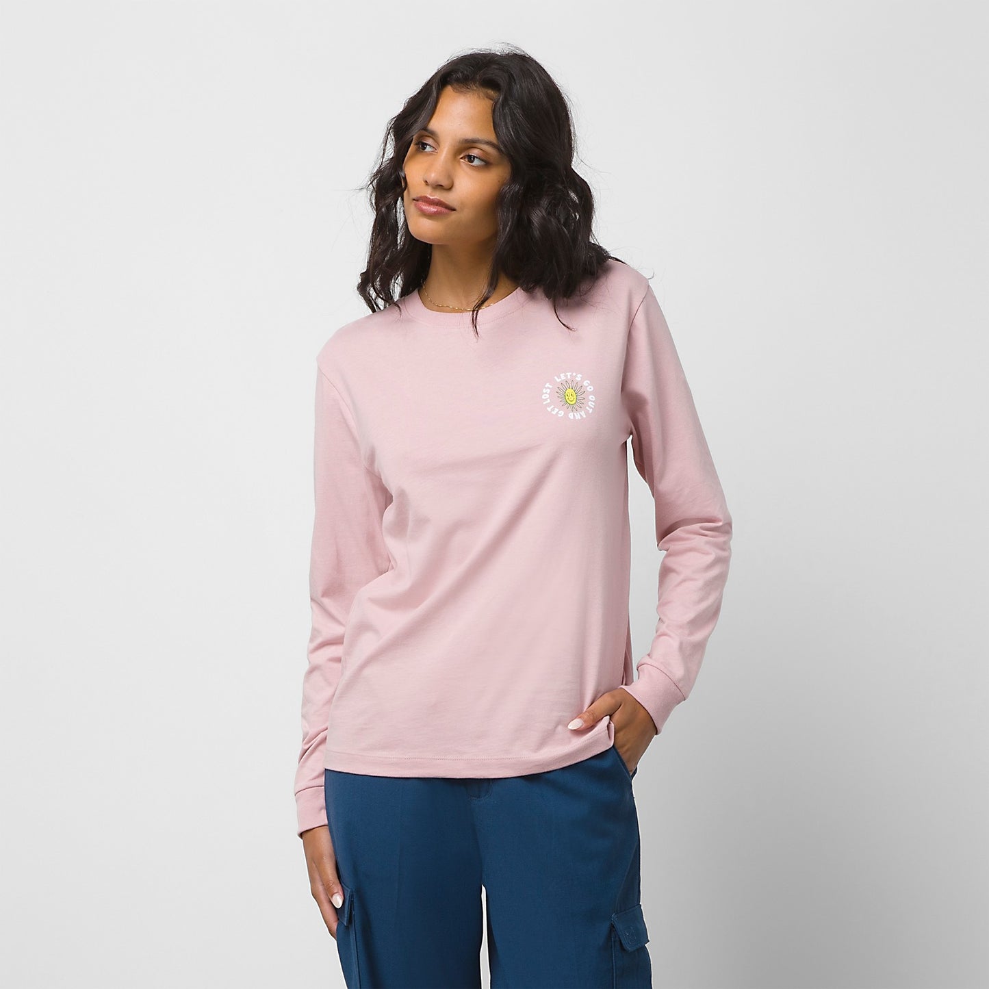 Vans Get Lost Women's LS Boyfriend Tee - Dusty Pink Womens T Shirt