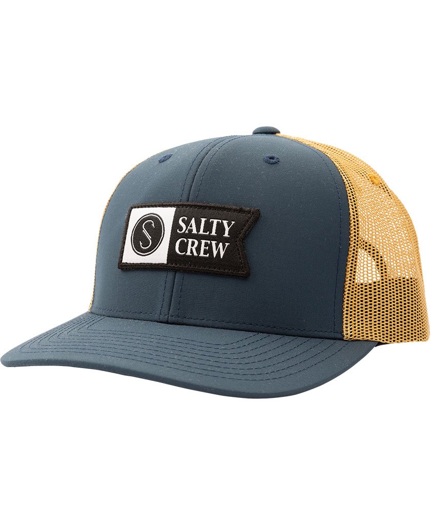Salty Crew Pinnacle Indigo Gold Retro Trucker Hat Hats