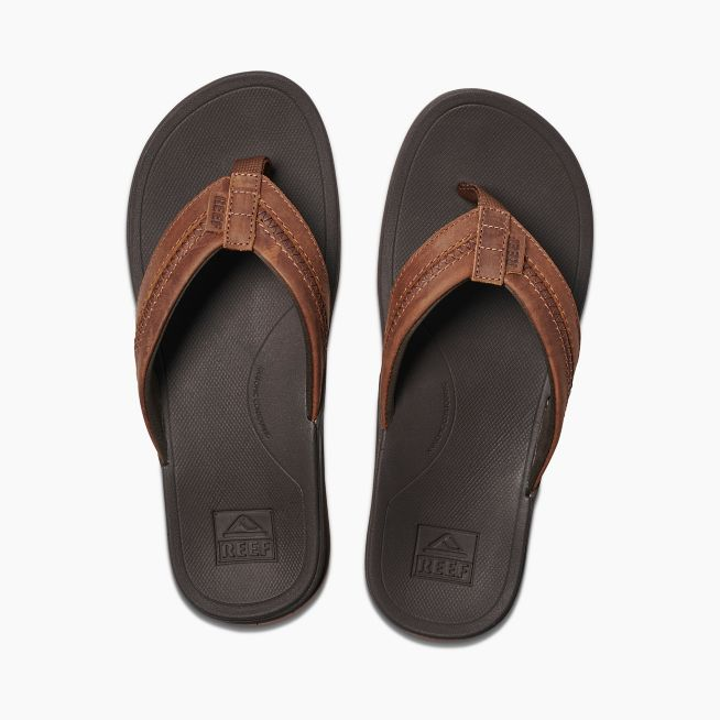 Reef Ortho Bounce Coast Brown Leather Strap Mens Footwear