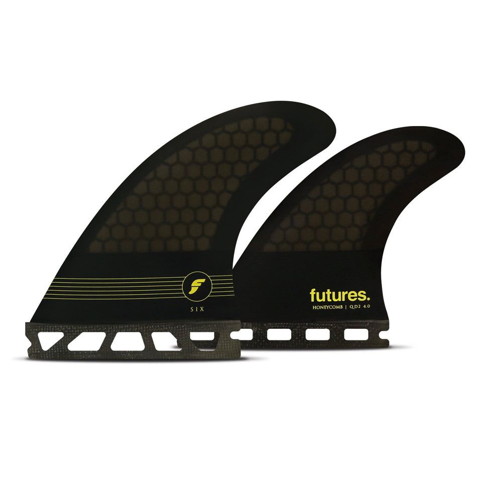 Futures F6 HC 5 Fin Set Fiberglass Honeycomb Fins - Smoke Black Yellow Fins