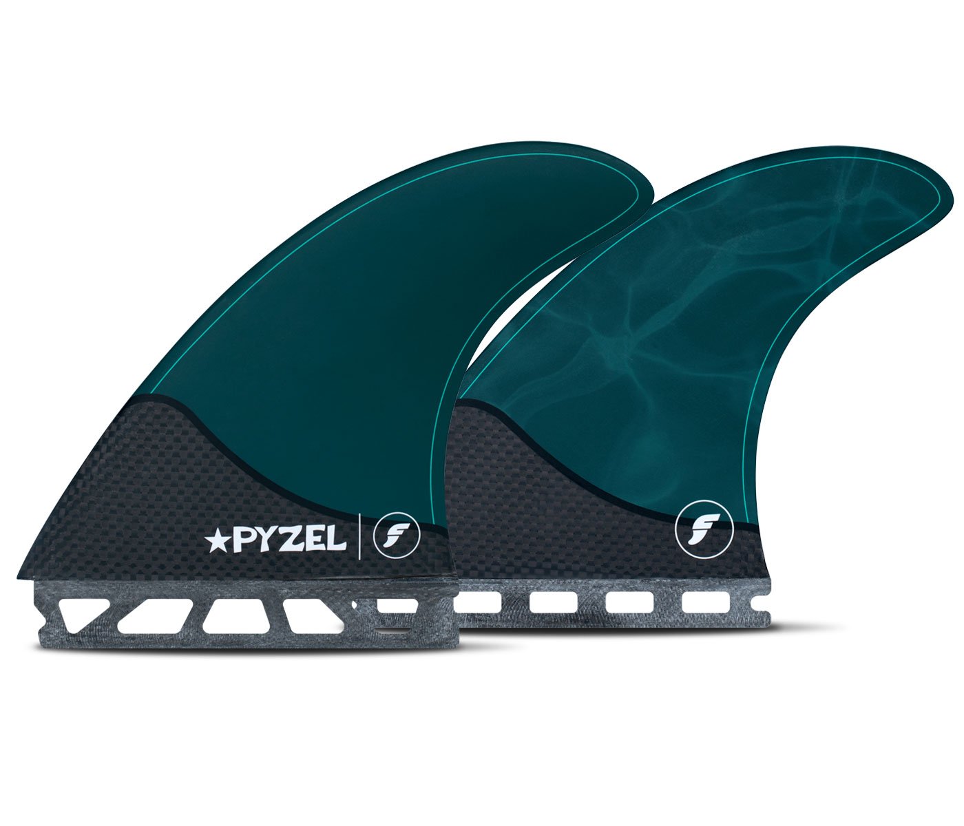 Futures Pyzel 3 Fin Large Surfboard Fin Set Black Teal Fins