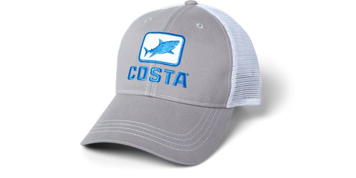Costa Del Mar Great Ocearch Shark Trucker Grey White Hat Mens Hat