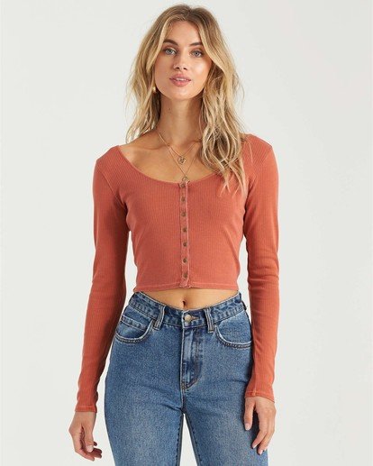 Billabong Snap Back Womens Top - Pale Yellow / Brick Womens Top Brick