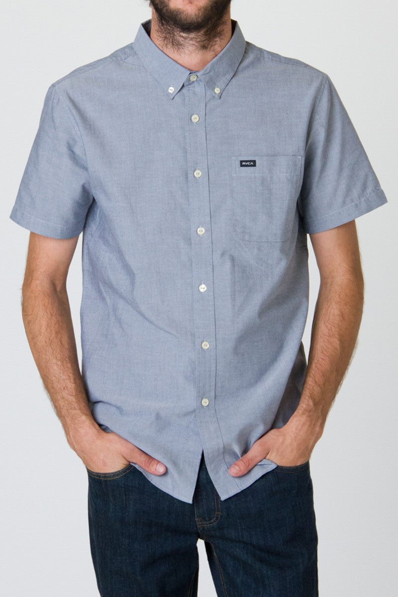RVCA That'll Do Oxford Button Down Shirt in Distant Blue DBL Mens Woven