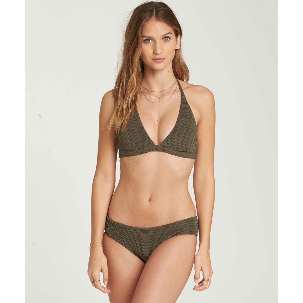 Billabong No Hurry Hi Neck Bikini Top - Olive womens swimwear