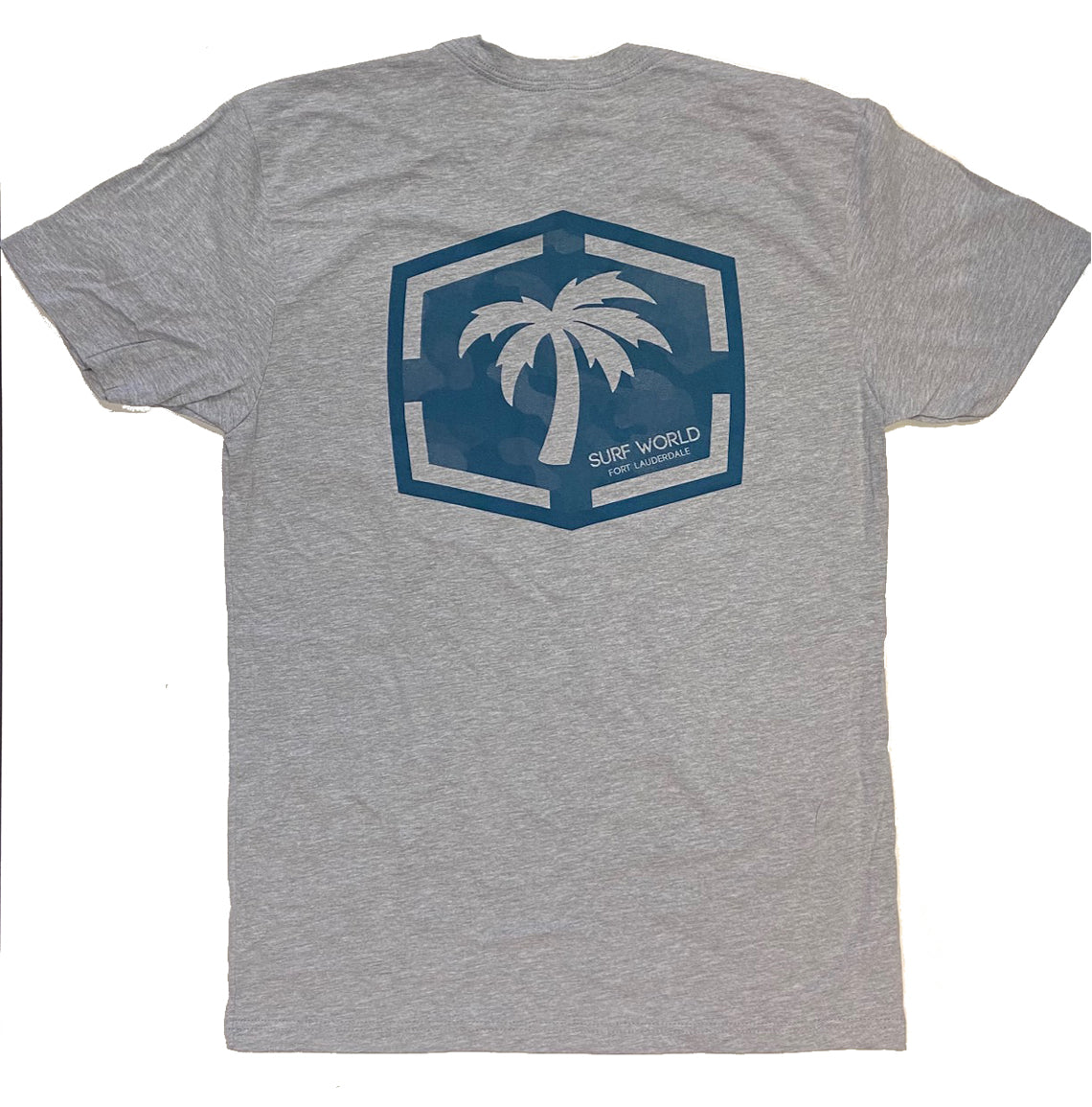 Surf World Lone Camo Palm Tee Shirt - Light Blue, Heather Grey Mens T Shirt