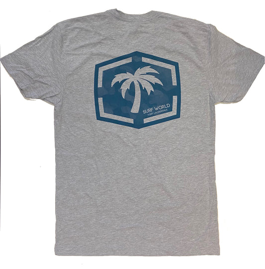 Surf World Lone Camo Palm Tee Shirt - Light Blue, Heather Grey Mens T Shirt XXL Grey