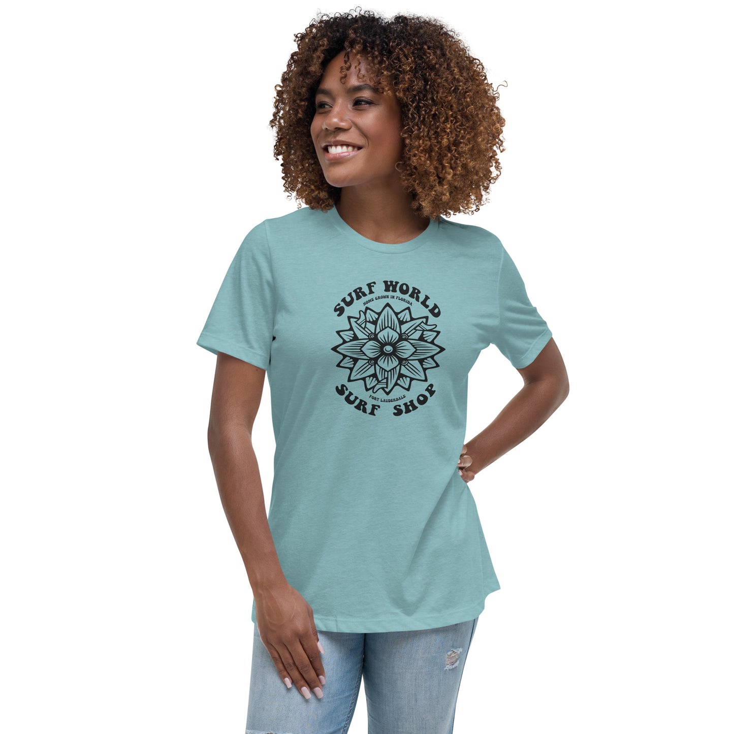 Surf World Custom Flower Boards Women's Relaxed T-Shirt Womens T Shirt Heather Blue Lagoon