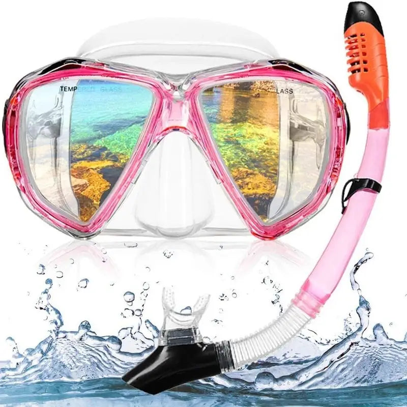 Mask and Snorkel Combo Kit Adult Size - Blue Pink snorkel