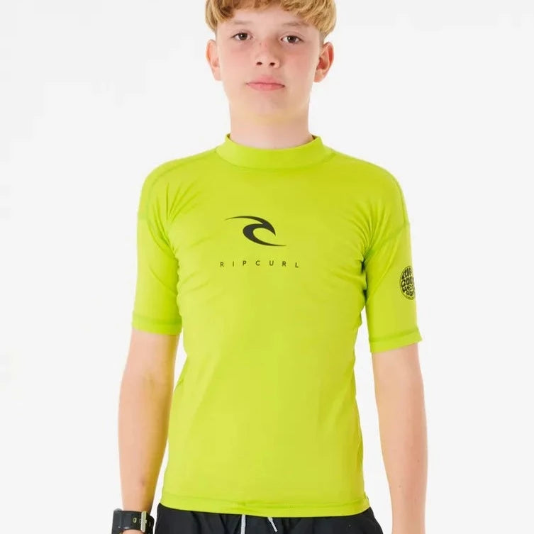 Ripcurl Boys Corp Short Sleeve UV Rashguard Sunshirt - Lime boys rashguard