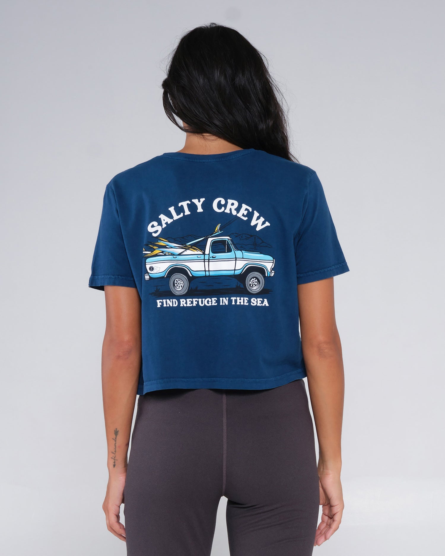 Salty Crew Baja Days Women's Crop Tee- Blue Steel Womens Top