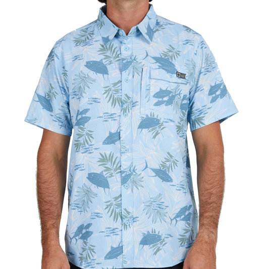 Salty Crew Feeding Frenzy UV Tech Woven Mens Shirt - Light Blue Mens Woven Shirt