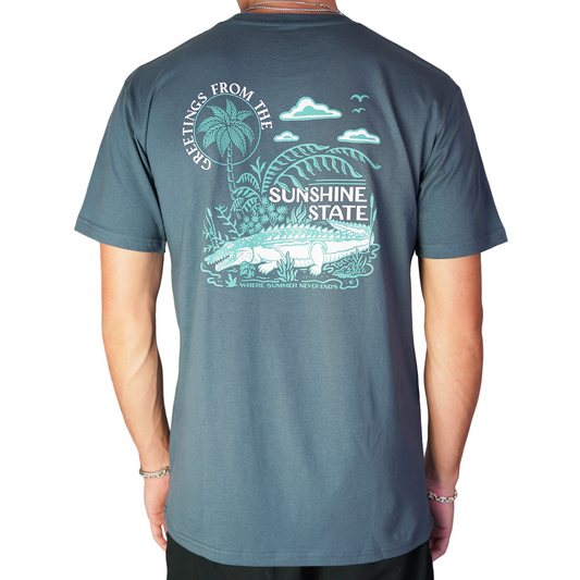 Stoefs Studio Florida Sunshine Gator - Blue Mens T Shirt