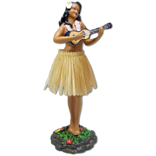 Dashboard Hula Girl with Ukulele and tan skirt Ornament