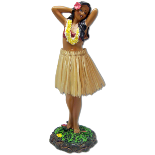 KC Hawaii Dashboard Dolls Leilani Hula Posing Girl Green Skirt - Tan Ornament Tan Skirt
