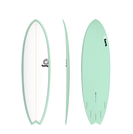 Torq 6'3" Pinline Fish Surfboard TET construction - Seagreen White Deck Surfboard