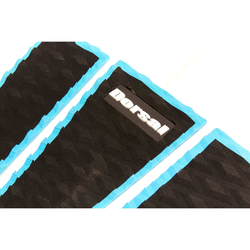 DORSAL Three 3 Piece EVA Surfboard Deck Traction Pads with Kicker Tail for Stomp Skimboards, Surf Boards, Fish Board, Funboard Black/Blue/Red Traction Pads