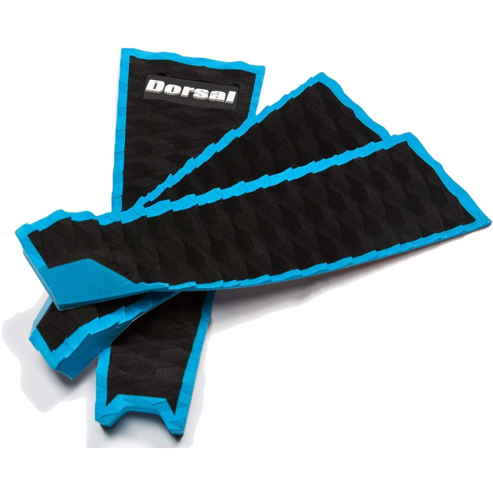 DORSAL Three 3 Piece EVA Surfboard Deck Traction Pads with Kicker Tail for Stomp Skimboards, Surf Boards, Fish Board, Funboard Black/Blue/Red Traction Pads
