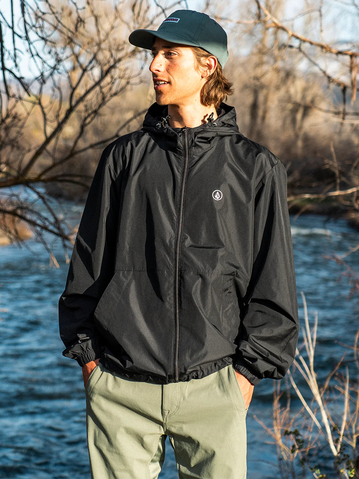 Volcom Phase 91 Windbreaker Hooded Jacket - Black mens jacket