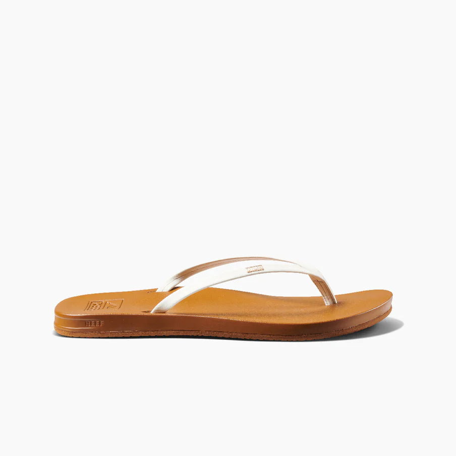 Reef Cushion Slim Women's Thin Sandals - White Tan Womens Footwear