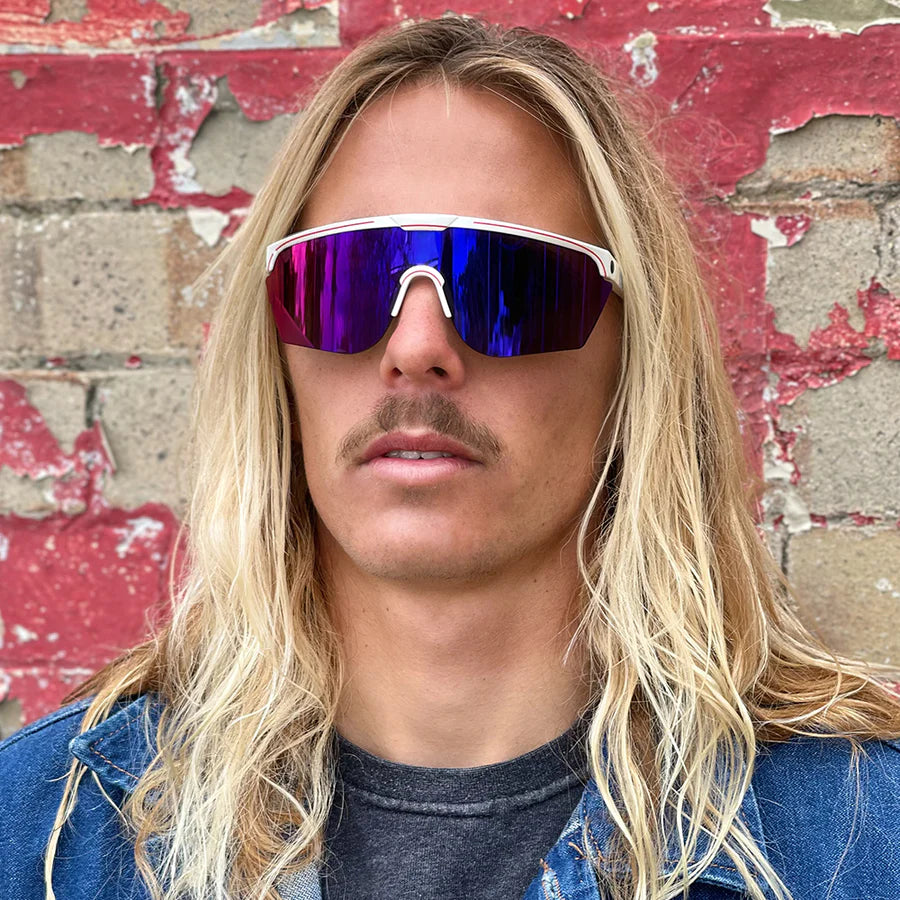 White frame blue lens top sunglasses