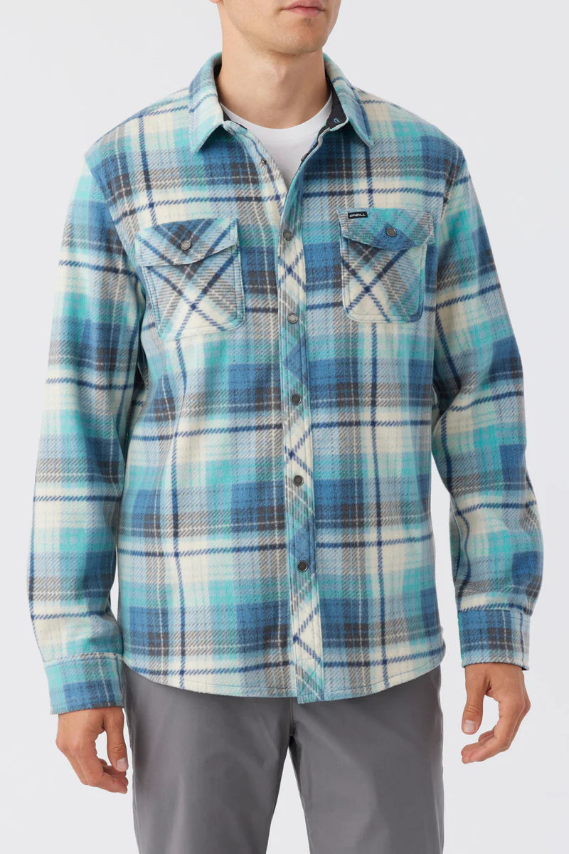 Oneill Glacier Superfleece Flannel Shirt Jacket - Scrub Blue Mens Shirt