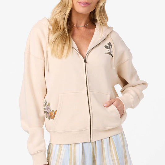 Oneill Atwood Hooded Zip Fleece - Cream womens sweater