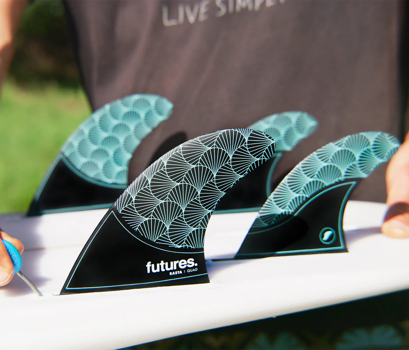 Futures Rasta HC Quad Surfboard Fins - Black Teal Fins