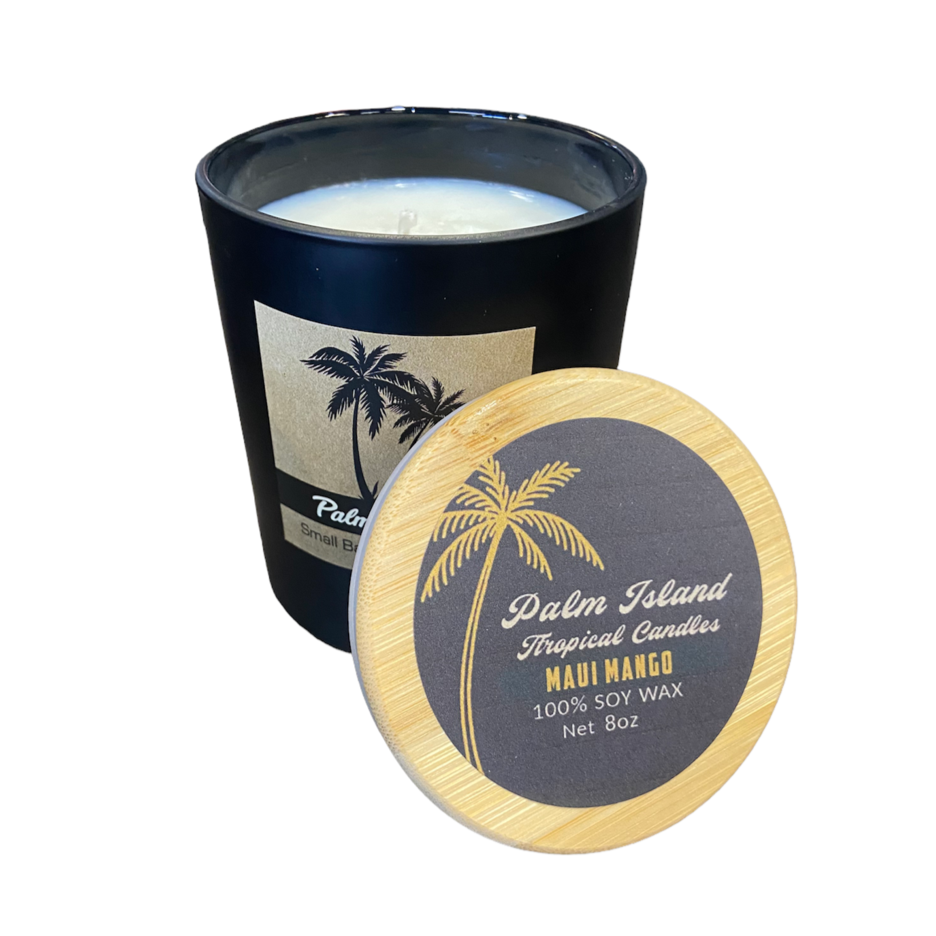 Palm Island Surf Wax Candles Matte Black Glass Jar Candle - Maui Mango Candle