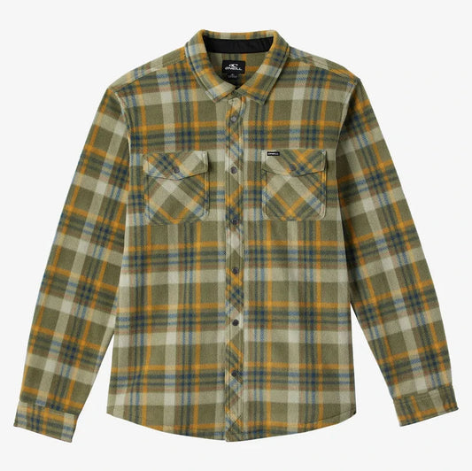 Oneill Glacier Superfleece Plaid Shirt Jacket - Green Mens Shirt