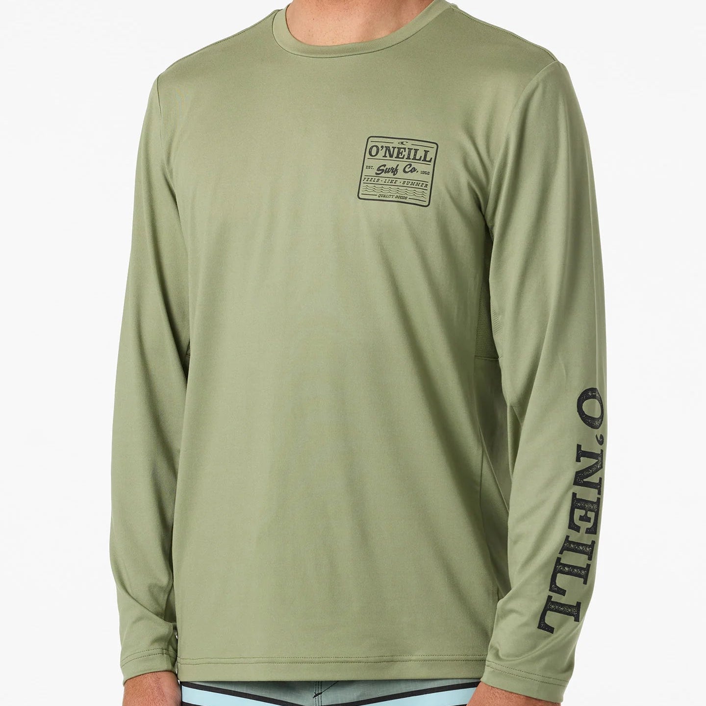 Oneill Men's Block Logo UPF LS RASH GUARD TEE - OGN Grn Rashguard Sun Protection
