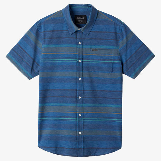 Oneill Trvlr Traverse Stripe UPF SS Button Down Shirt - Midnight Navy Mens Woven Shirt