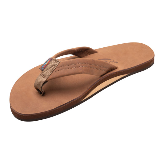 Rainbow Sandals Men's Redwood Brown Leather Single Layer Arch Flip Flops Mens Footwear