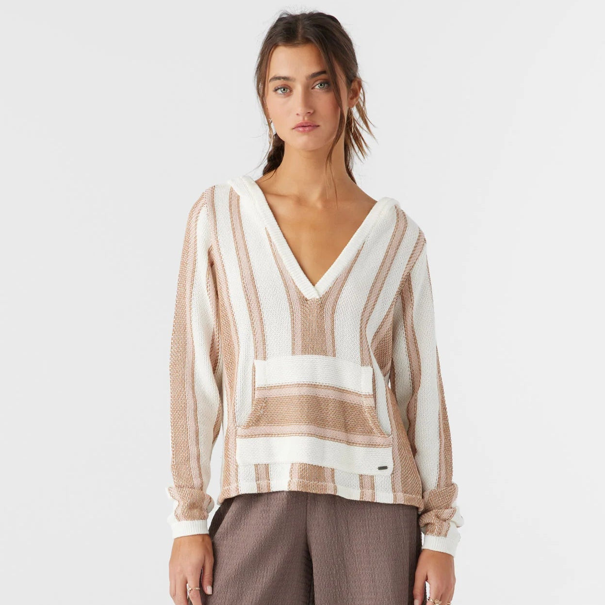 Catamaran V-Neck Hooded Sweater - Tobacco womens sweater