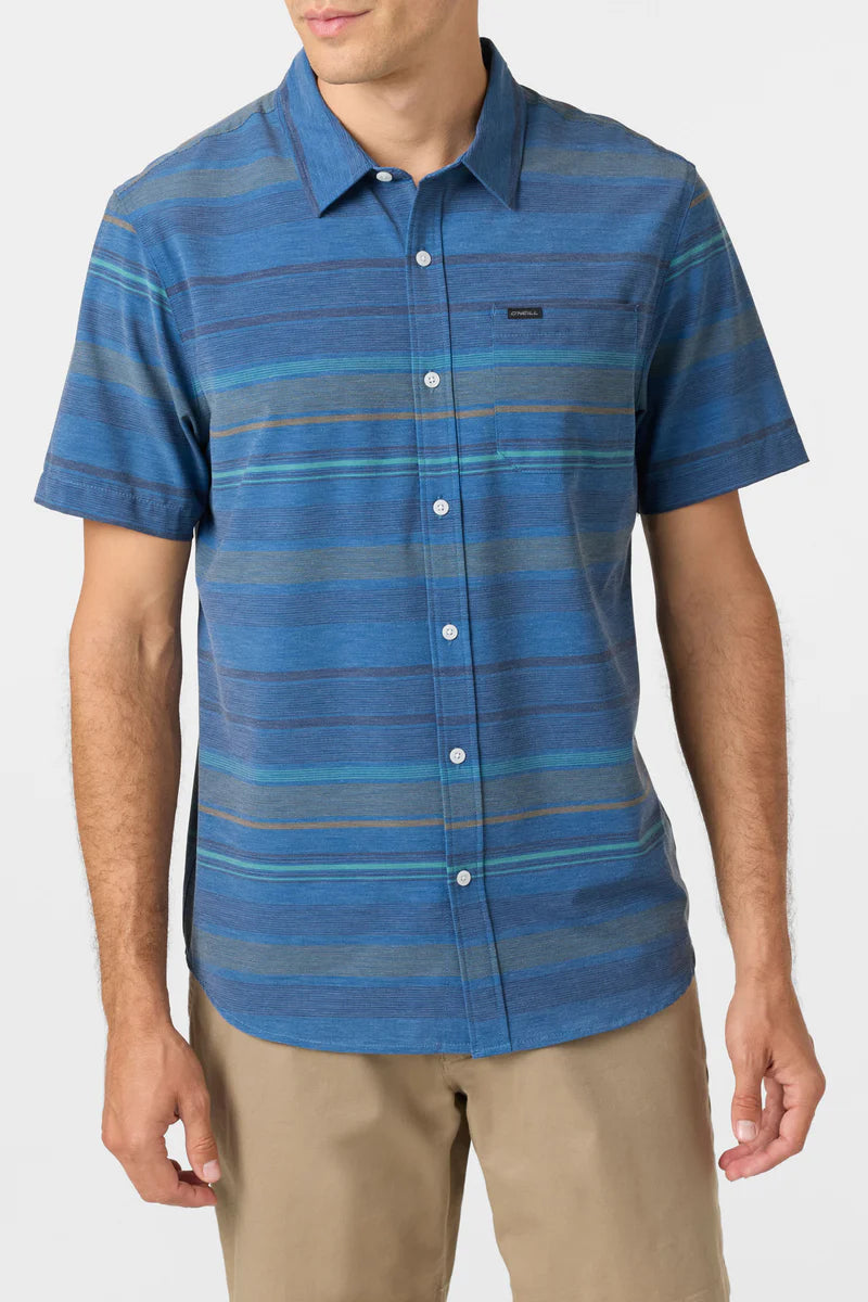 Oneill Trvlr Traverse Stripe UPF SS Button Down Shirt - Midnight Navy Mens Woven Shirt