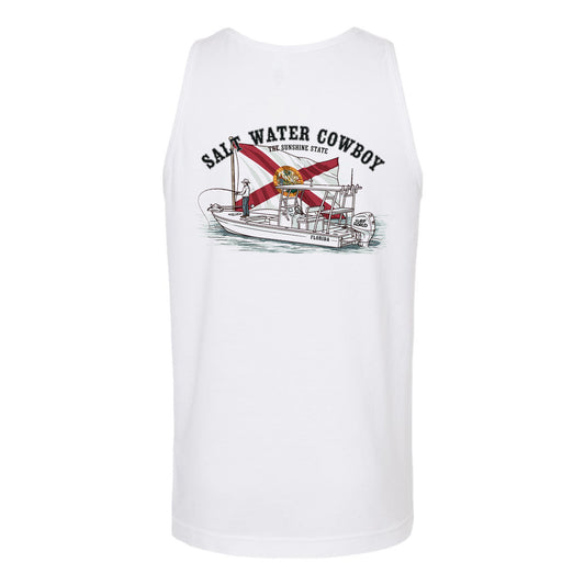 Surf World Flats Boat Florida Flag Tank Top - White Mens T Shirt