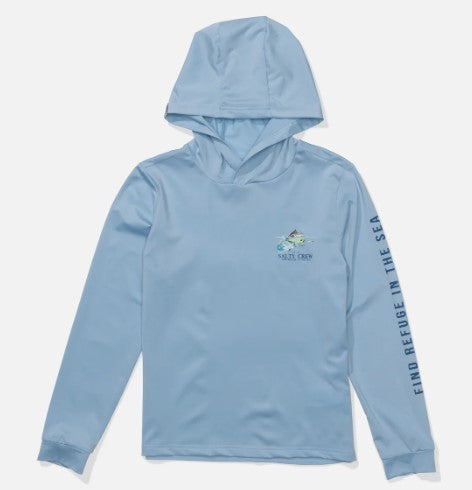 Salty Crew Surface Boys Hooded Rash Guard UPF 50+ - Light Blue boys rashguard