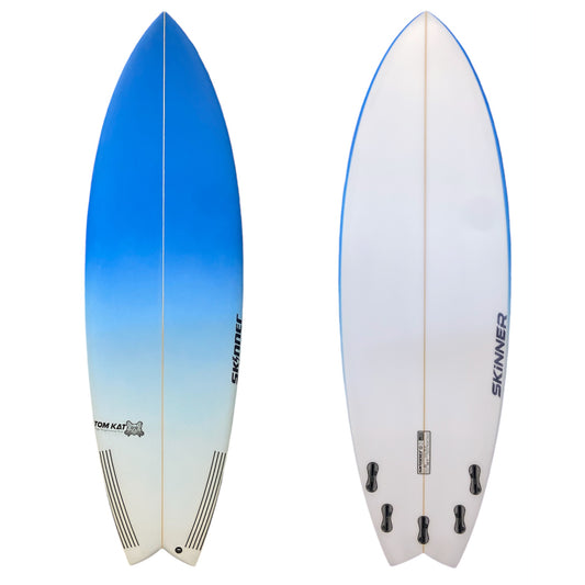 Skinner Surfboards Tom Kat Fish 6'0" x 21.5 x 38.9L Poly 5 FCS Plugs Blue Fade Surfboard