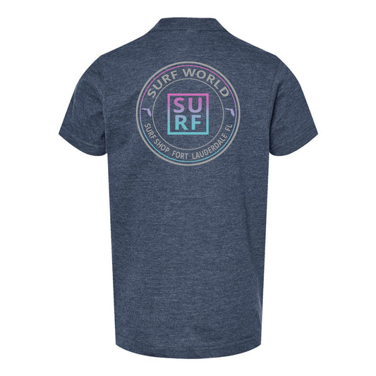 Surf World Circle Surf Kids Tee Shirt - Heather Navy Boys T Shirt