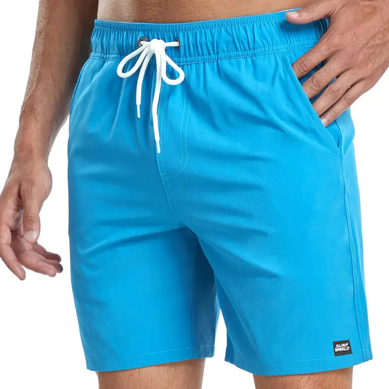 Surf World Elastic Solid Swim / Surf Shorts - Turq Blue Mens Boardshorts