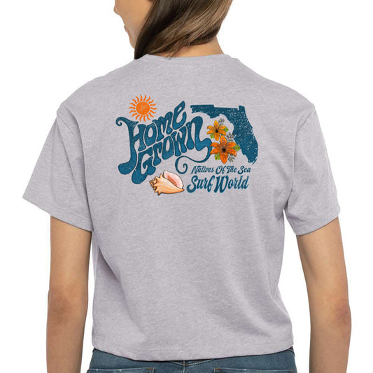 Surf World Home Grown Native of the Sea  Lauderdale Crop Tee - Heather Grey