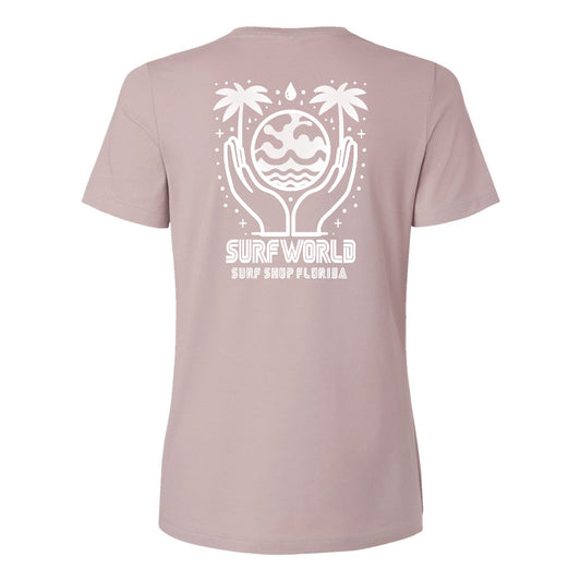 Surf World One Planet Relaxed Fit Women's Tee - PInk Gravel Womens T Shirt