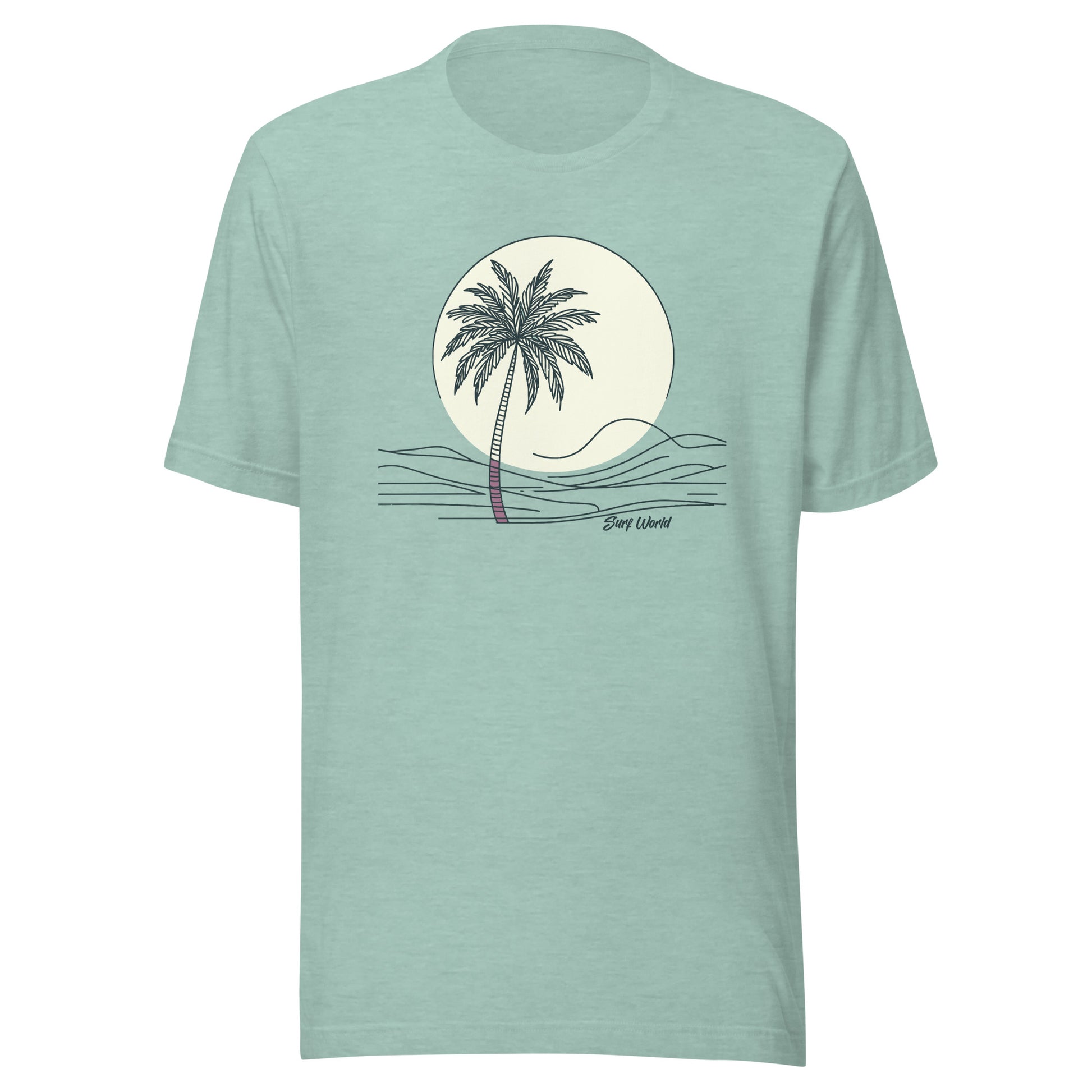 Surf World Pale Sun Palm Tree T Shirt Mens T Shirt Heather Prism Dusty Blue