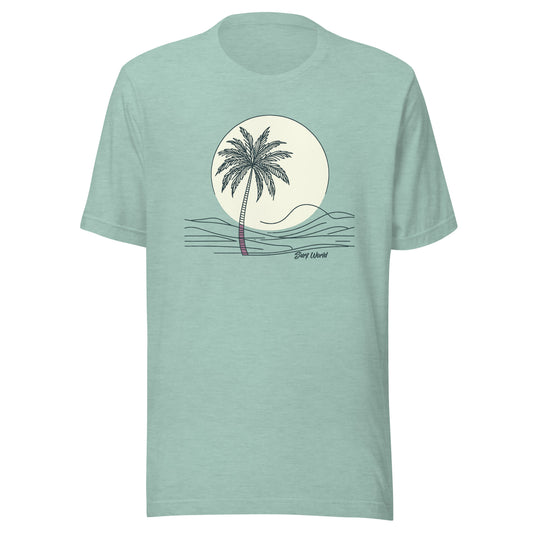 Surf World Pale Sun Palm Tree T Shirt Mens T Shirt Heather Prism Dusty Blue