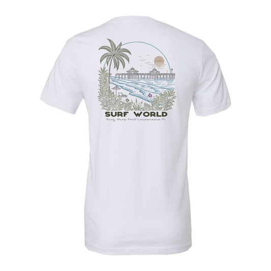 Surf World Pastel Palm Pier T-Shirt - White Mens T Shirt