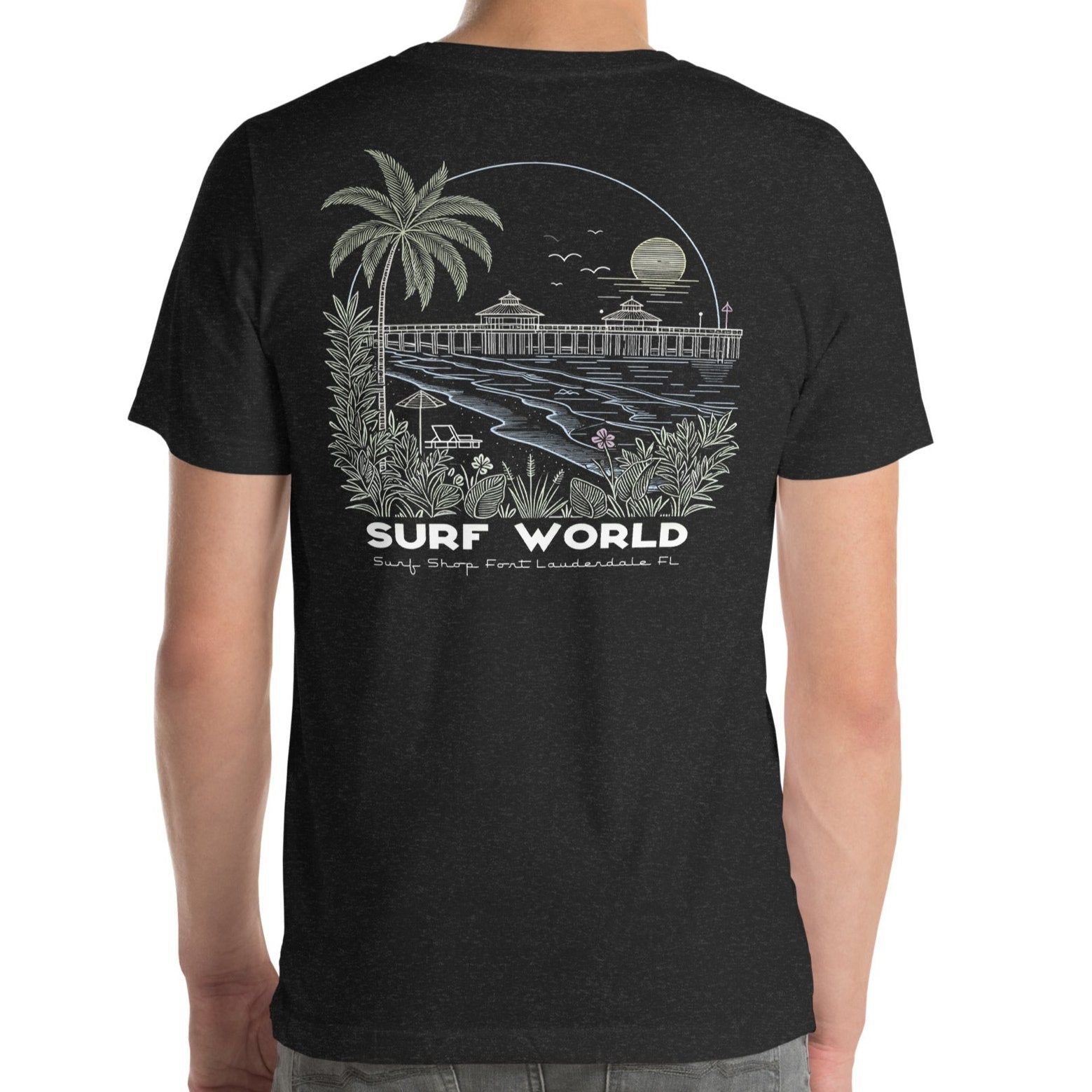 Surf World Pastel Palms Print Tee Shirt Mens T Shirt Black Heather