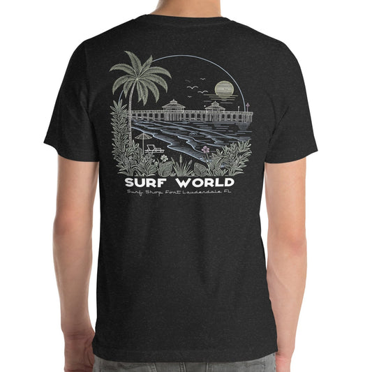Surf World Pastel Palms Print Tee Shirt Mens T Shirt Black Heather